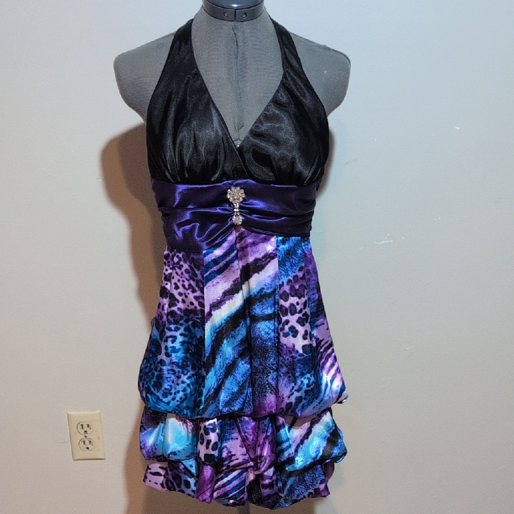 Taboo Black and Blue Halter Dress